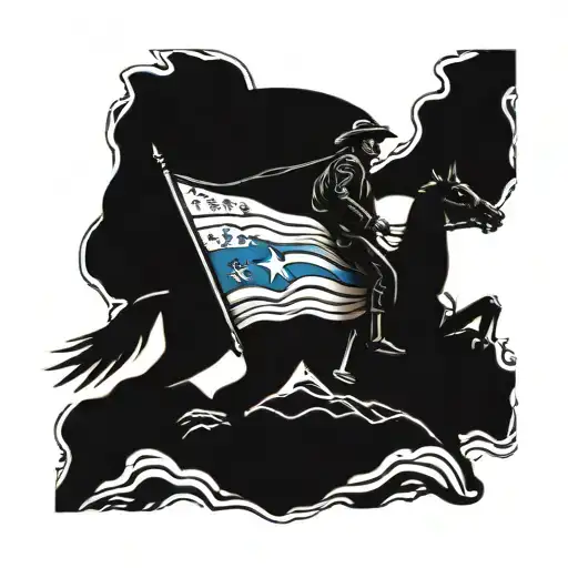Futuristic Cowboy Riding Horse Carrying Texas Flag