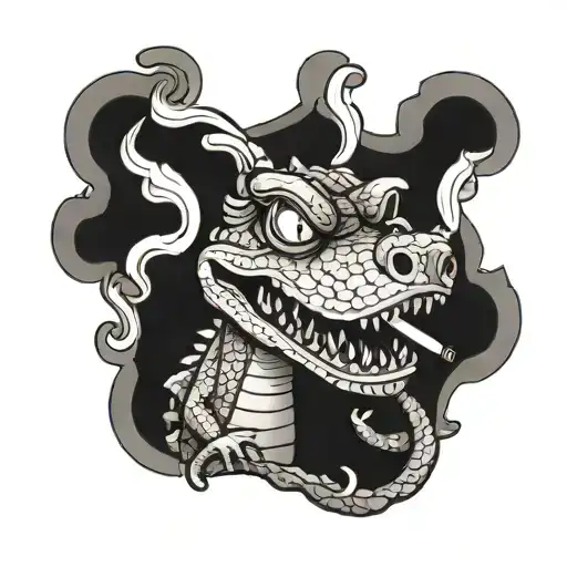 Cartoon Smoky Crocodile Smoking A Rolled-up Cigarette