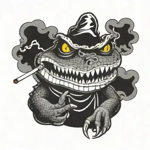 Cartoon Smoky Crocodile Smoking A Rolled-up Cigarette