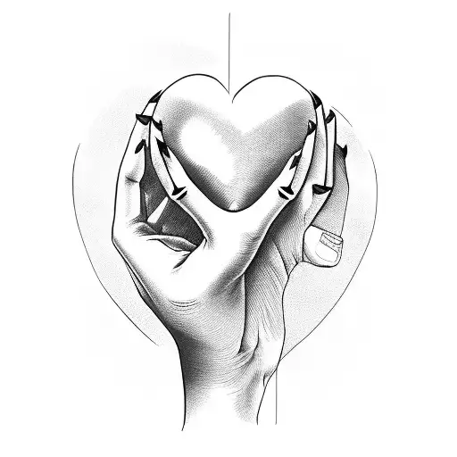 Hand Holding Heart With Black Nails