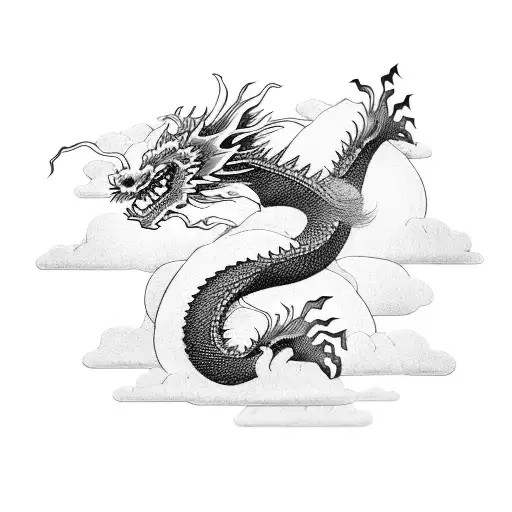 Japanese Dragon In In The Clouds