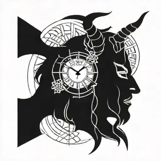 Negative Space Horned God With Entwined Clocks