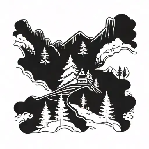 Winding Trail Mountain Scene