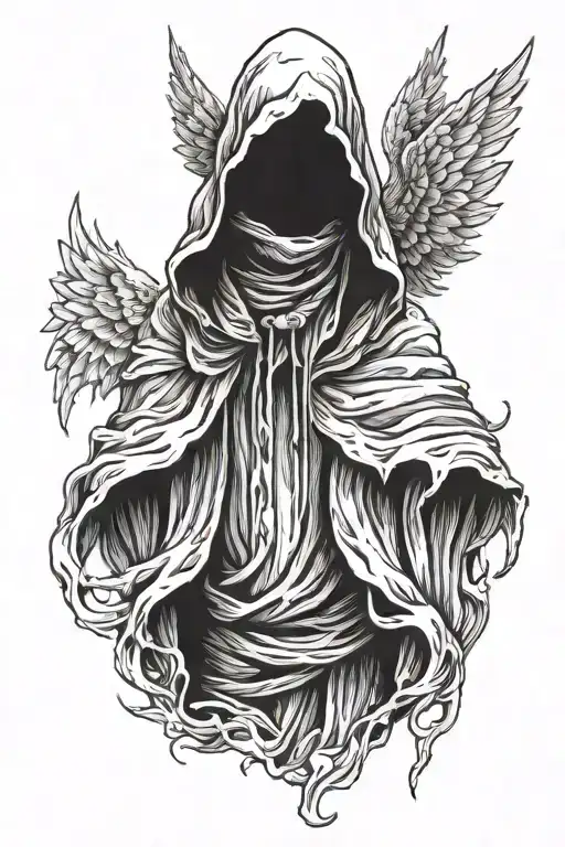 Ghost Angel In A Hood Without A Face With Wings
