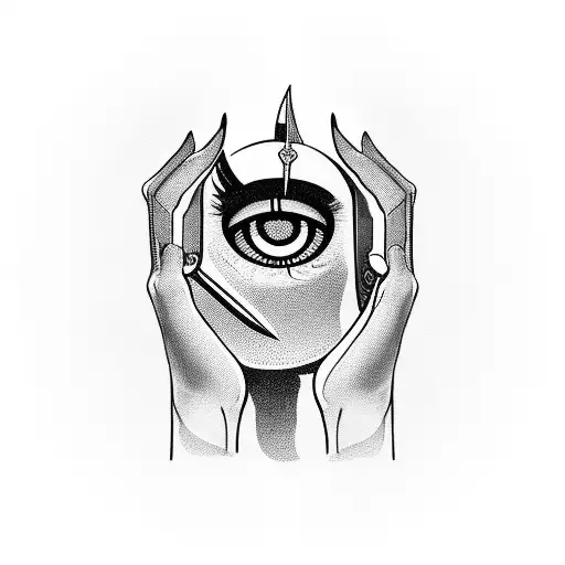 Female Hand Holding A Knife With Eyes Reflection In It