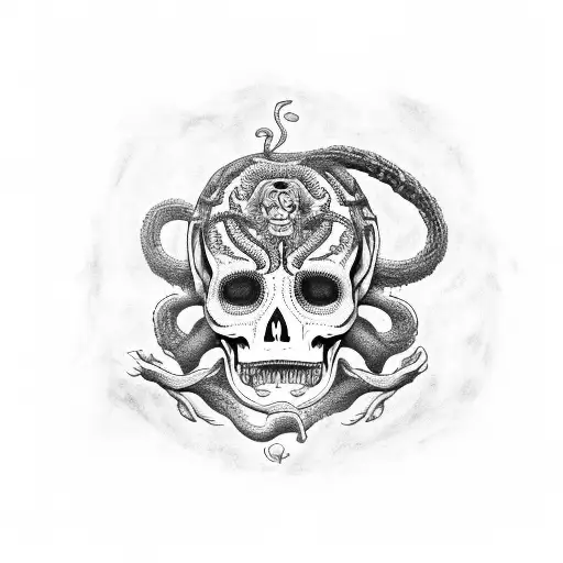 Calavera Con Serpientes Como La Hecicera Griega Medusa