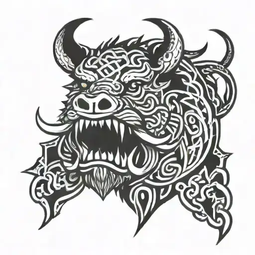 Irish Celtic Boar Head Angry Tongue