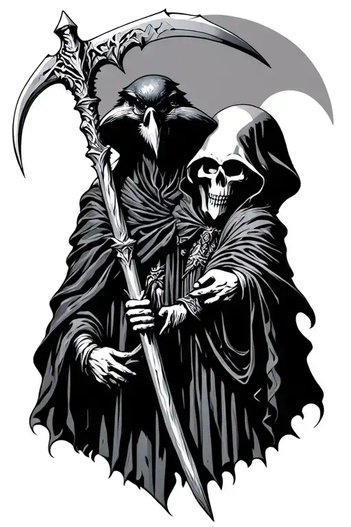 Raven And Grim Reaper Holding A Scythe