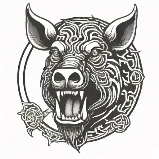Irish Celtic Boar Head Angry Tongue
