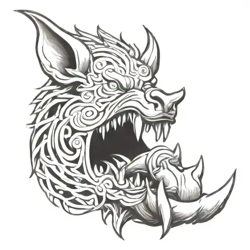 Irish Celtic Boar Head Angry Tongue