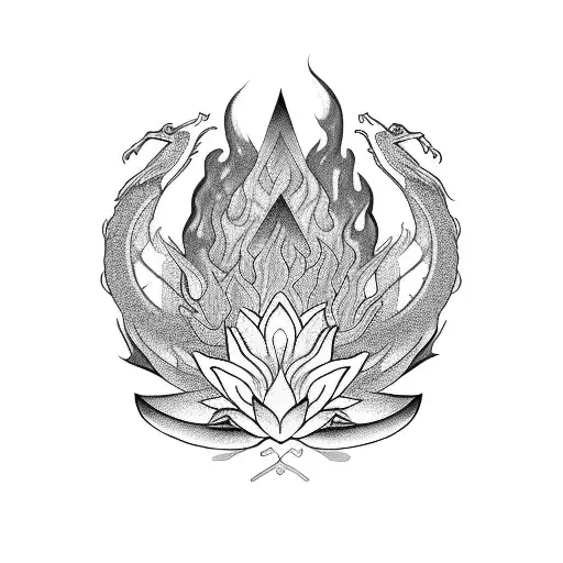 Dragon Water Fire Elements Lotus Flower Back
