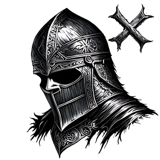 Templar Knight Blacked Out Face Distressed Black Work