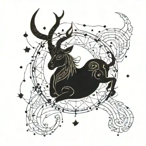 A Majestic Capricorn Constellation Intertwined With Intricate Blackwork Designs