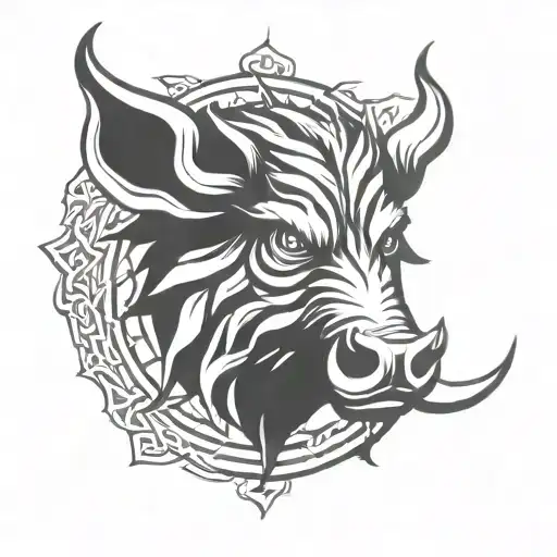 Angry Celtic Boar Head
