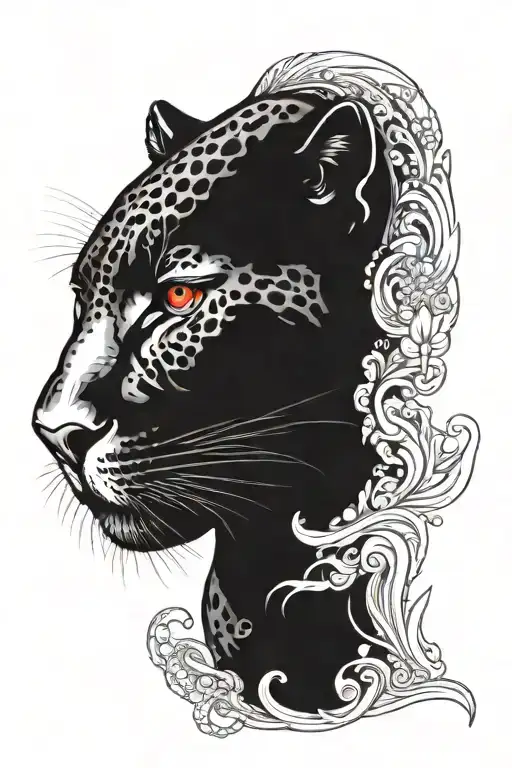 Black Jaguar With Red Eyes Looking Right Side Long Body