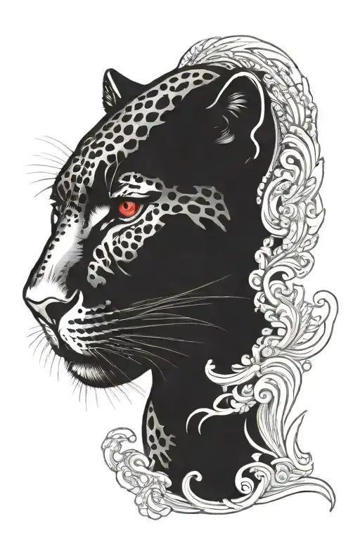 Black Jaguar With Red Eyes Looking Right Side Long Body