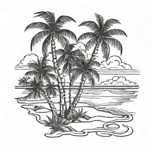 Palm Trees On Beach Scene
