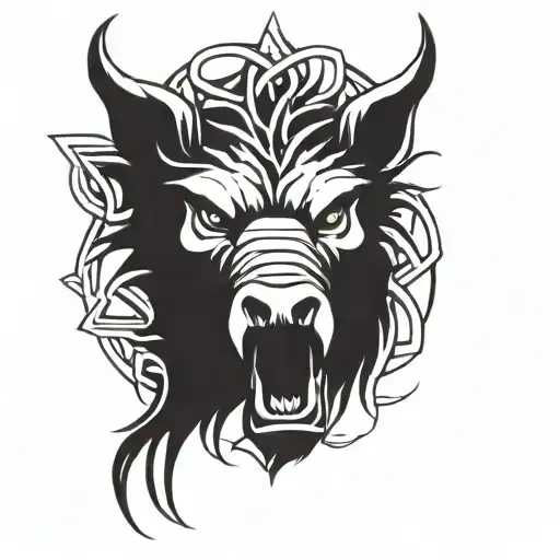 Angry Celtic Boar Head Tongue