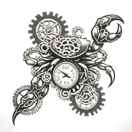 Gears Of A Clock With A Crab Holding
