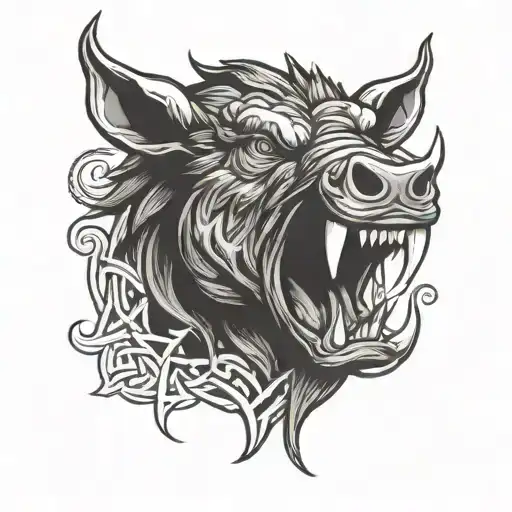 Angry Irish Celtic Boar Head Tongue