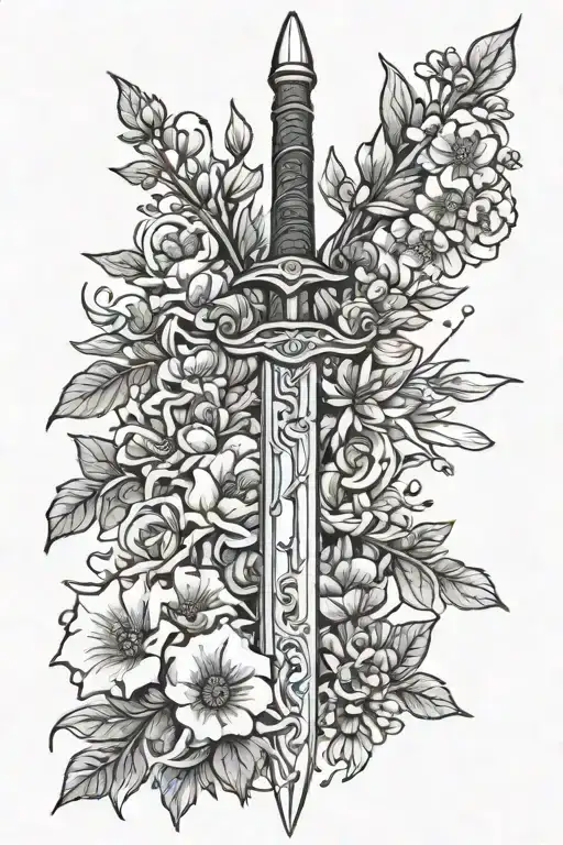 Sword Surrounded By Flowers