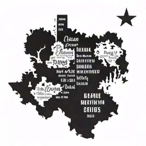 A Texas Map Silhouette With Each Of Your 5 Kids' Names Written In A Unique Font Within Each Region