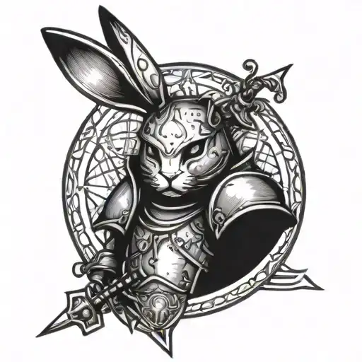 Rabbit Warrior Bunny In Armor With A Gemini Symbol On The Armour