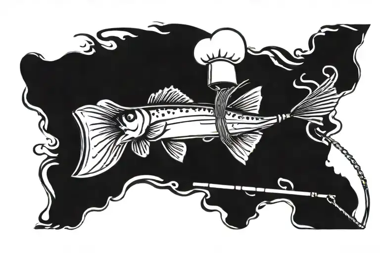Fishing Rod With Bass Wearing A Chef Hat