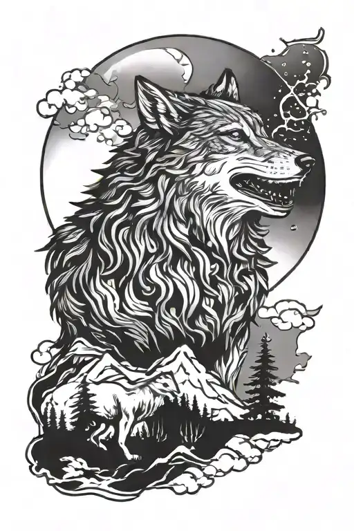 Full Bodied Wolf Howling Moon Silhoutte