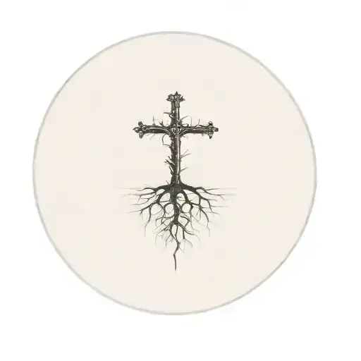 A Tree With Roots And A Cross