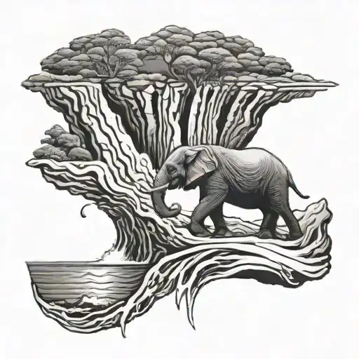 Cliffs With An Elephant On Them Going Into Water With A Manta Ray Swimming