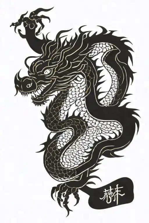 Chinese Dragon Wrapped Around Chinese Lettering That Stand For Success
