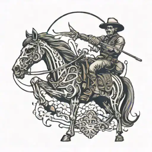 Skeleton Horse With Cowboy Holding Trident