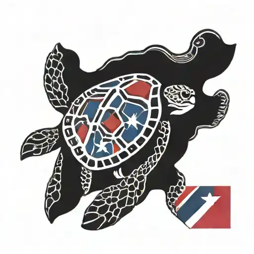 Sea Turtle With Puerto Rico Flag On Shell Pattern