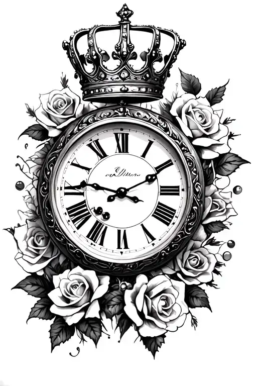Clock With Crown On Top And Roses Around