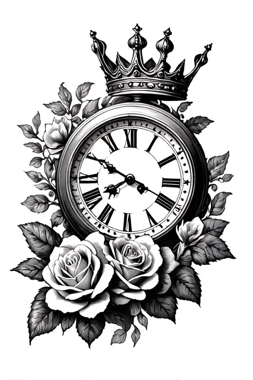 Clock With Crown On Top And Roses Below