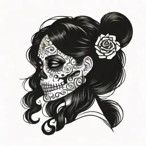 Candy Skull Girl Black And White Drawing