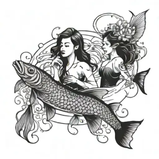 2 Gilrs With Fish And Water Darken Everything Add