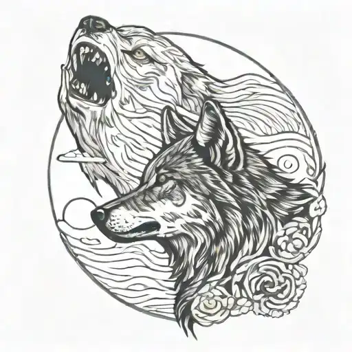 Wolf Howling With Red Eyes Moon Background Black And White