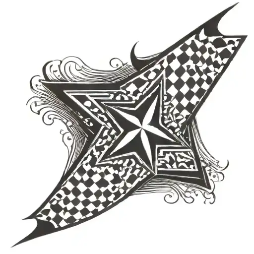 Arm Sleeve Tattoo Of A Star And Checkered Background