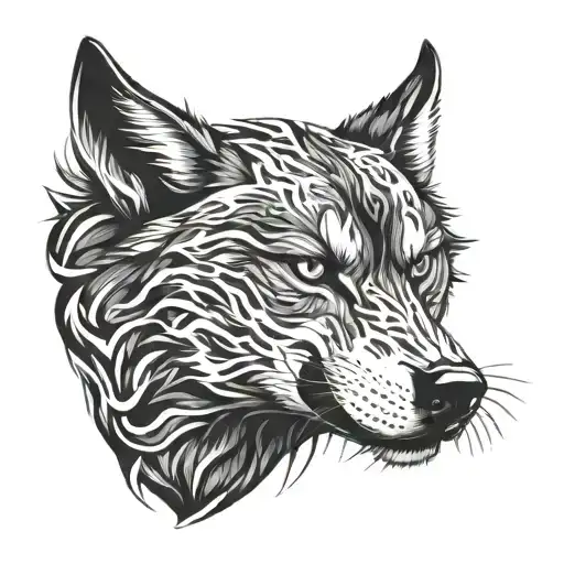 Wolf And Phanter Face With Agressive Expression