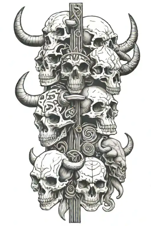 Totem Pole Skulls Of Animals With Buffalo Skull On Top