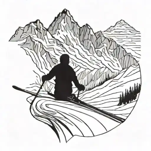 A Majestic Mountain Range With A Skier Skiing Down A Steep Slope
