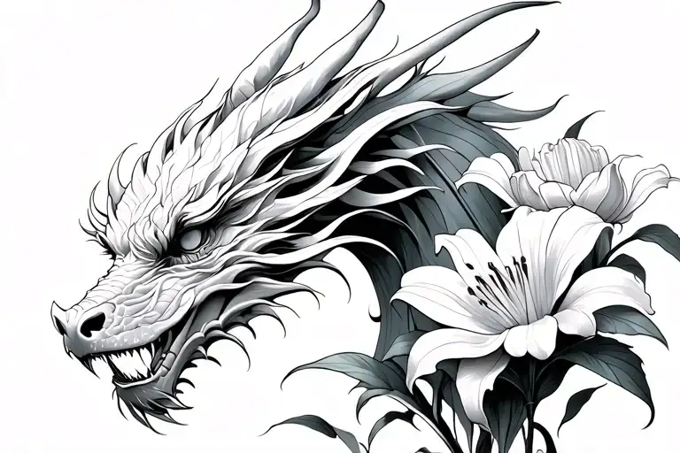 White Dragon With Carnations Iris Lily