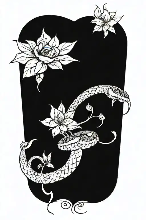 Snake With Flower Large Black Leaves And A Dagger