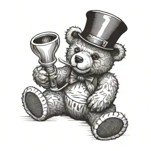 Teddy Bear Sitting With Bong Between Legs And Joint In Mouth