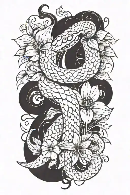 Snake With Flower Large Black Leaves And A Dagger