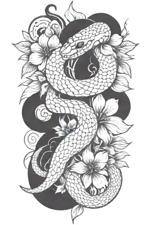 Snake With Flower Large Black Leaves And A Dagger