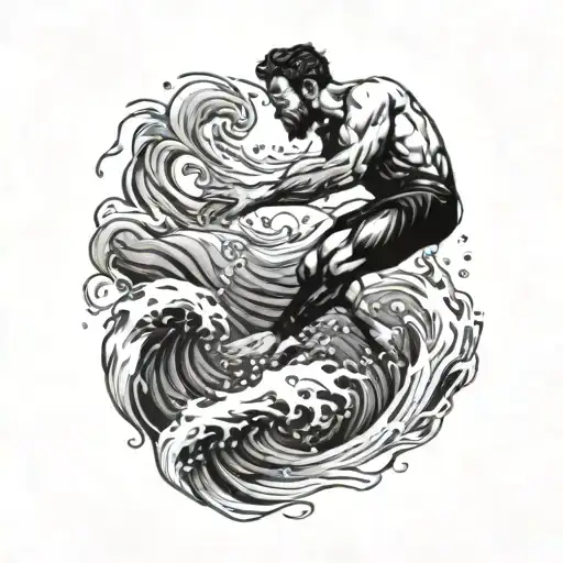 Muscular Man Diving From A Height Into Water Waves