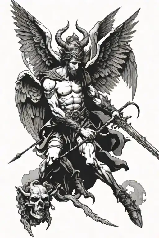 Arch Angel Michael Killing Lucifer With A Spear